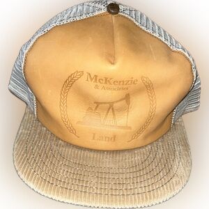 Vintage 1980s McKenzie & Associates Land Trucker Hat – Leather, Corduroy, Mesh
